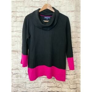 Jones NY Shirt Womens Medium Black Pink Colorblock Knit Cowl Neck Stretch